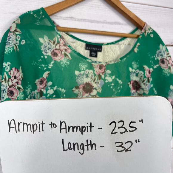 Metaphor Women's Green Short Sleeve Lace Back Blouse Size XL - Picture 7 of 7